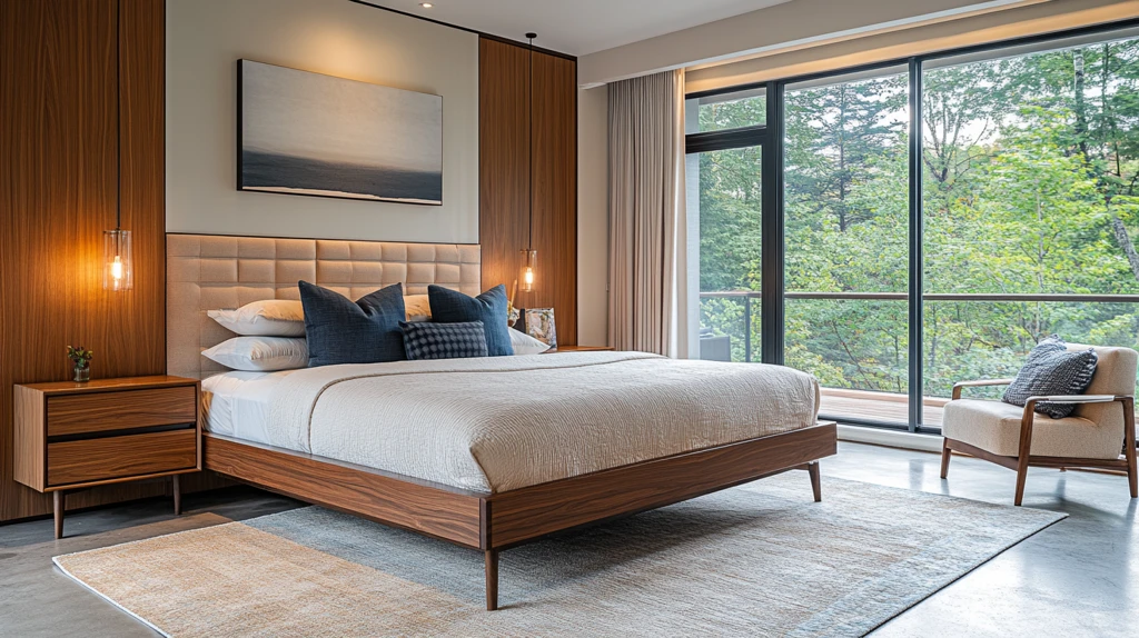 现代主卧实木床阳台