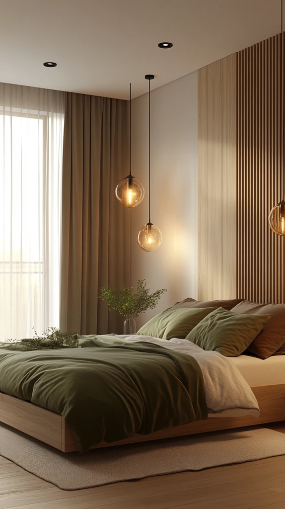 木地板白墙绿床单