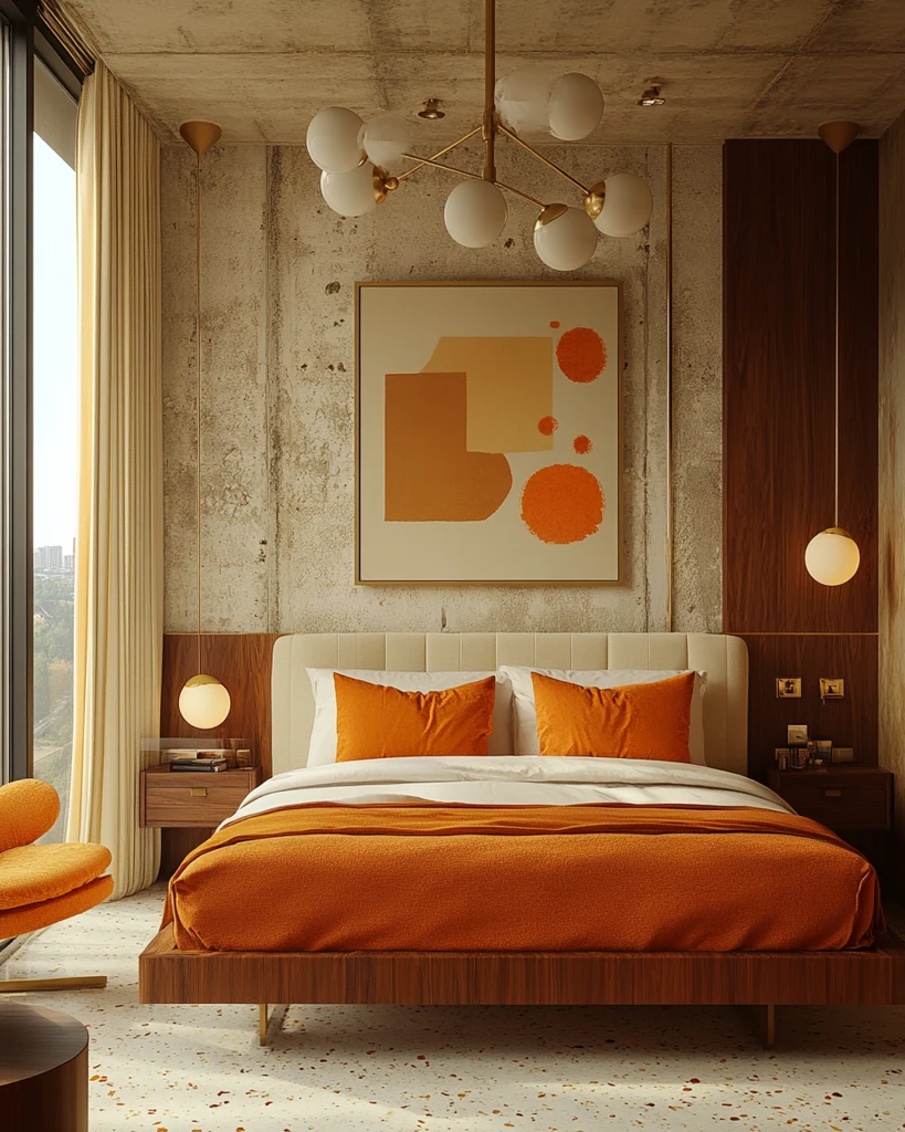 红铜米色平台床