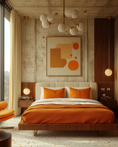 红铜米色平台床