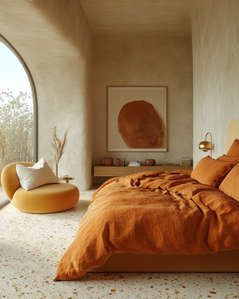 红铜米色平台床