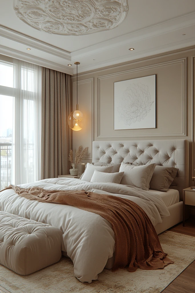 轻灰床头板大床设计