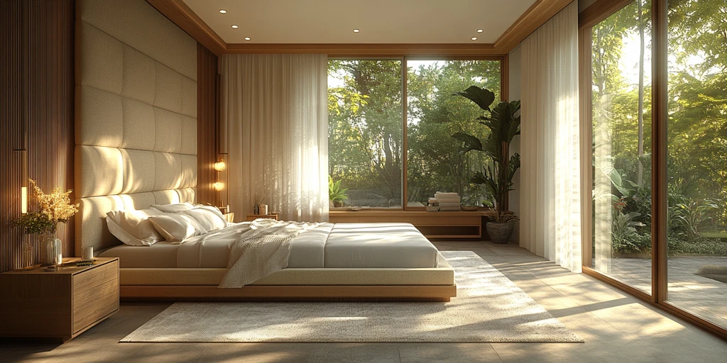 中性色调卧室床头板