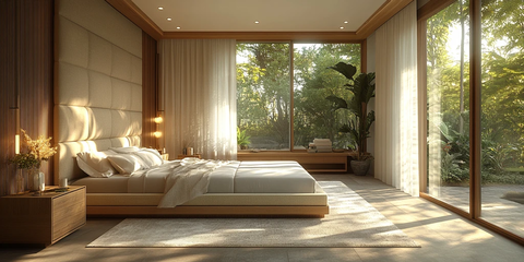 中性色调卧室床头板