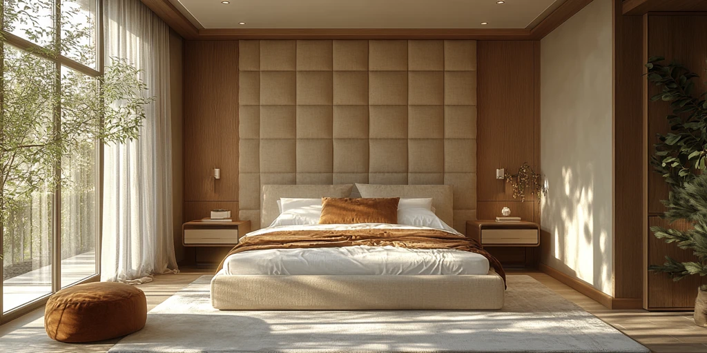 中性色调卧室床头板