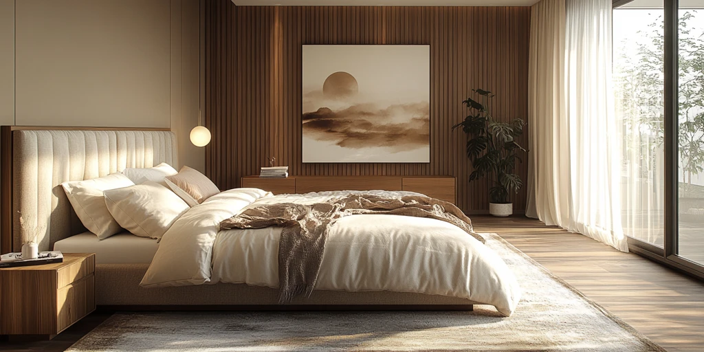 中性色调卧室床头板