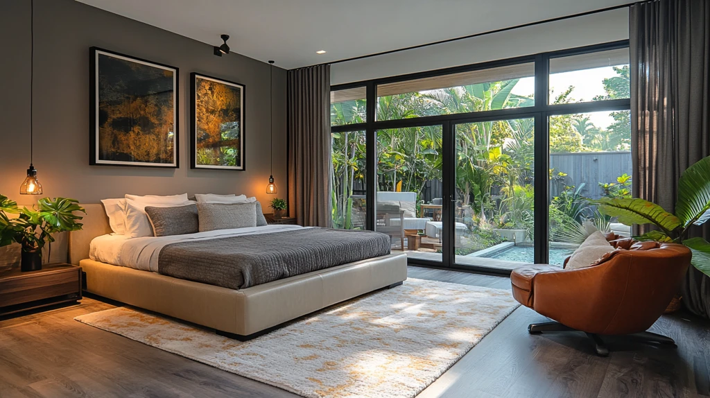 深灰遮光窗帘窗景