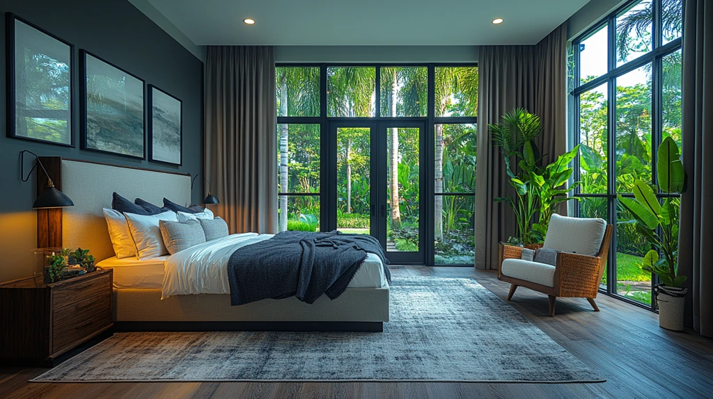 深灰遮光窗帘窗景