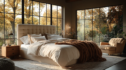 棕毯床铺秋叶景