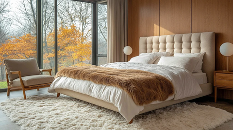 棕毯床铺秋叶景