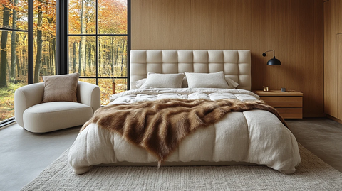 棕毯床铺秋叶景