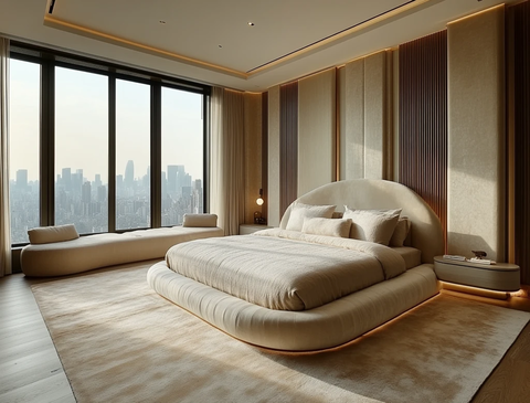 大床卧室城市景观