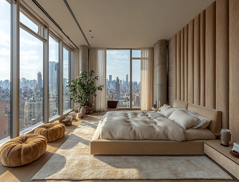 大床卧室城市景观
