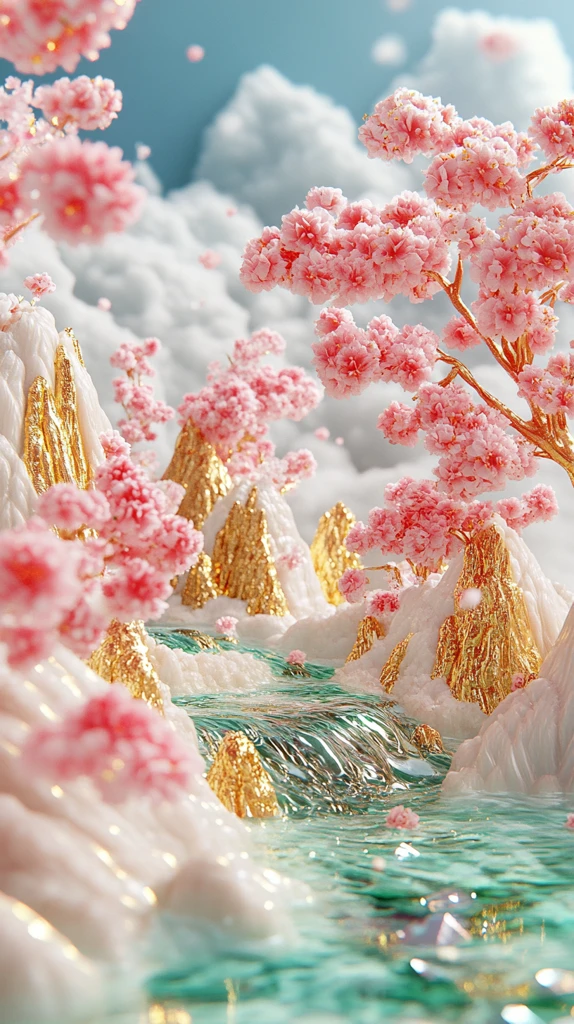 粉色碧波金色山川