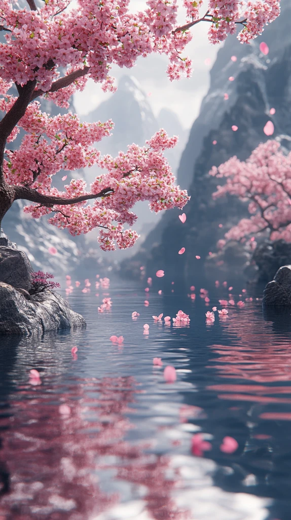 山水樱花玻璃水景