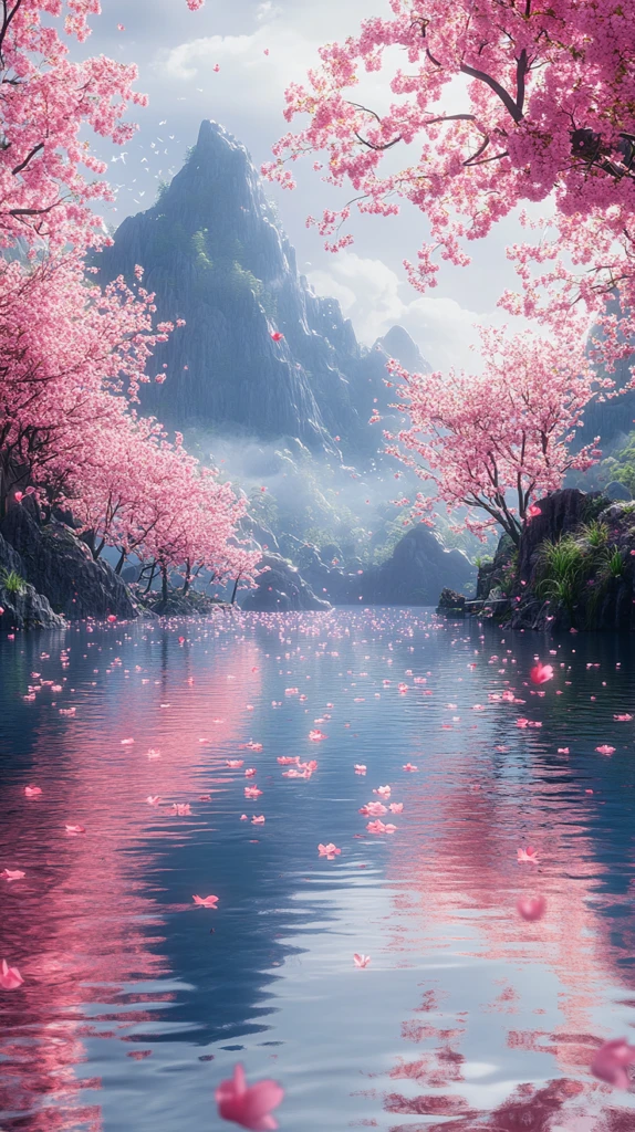 山水樱花玻璃水景