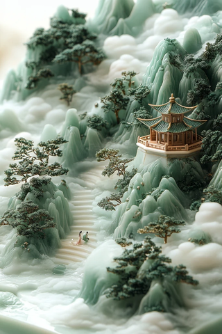 玉色山水祥云图