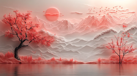 月光山水纹石膏浮雕