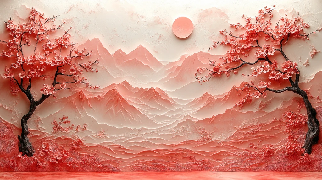 月光山水纹石膏浮雕