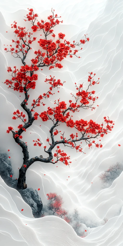 红梅傲雪立枝头