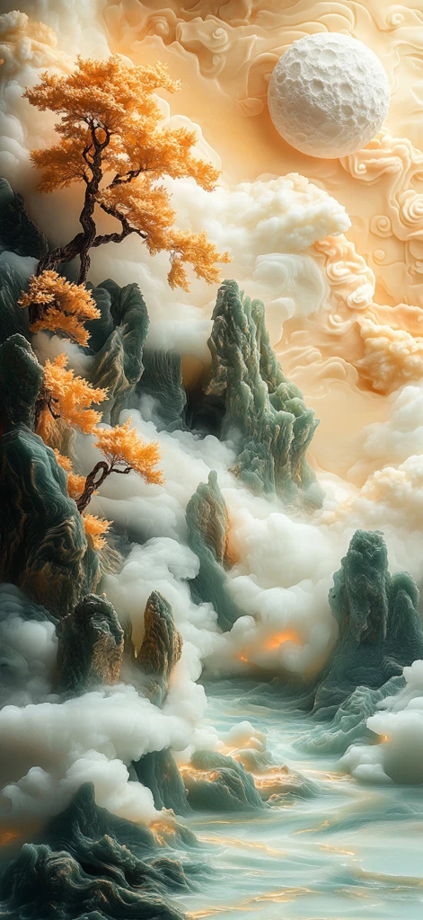 山水画中的月夜