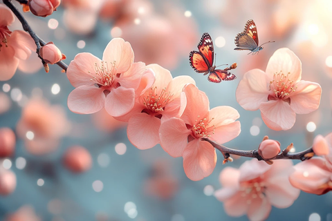 桃树花开蝶鸟飞