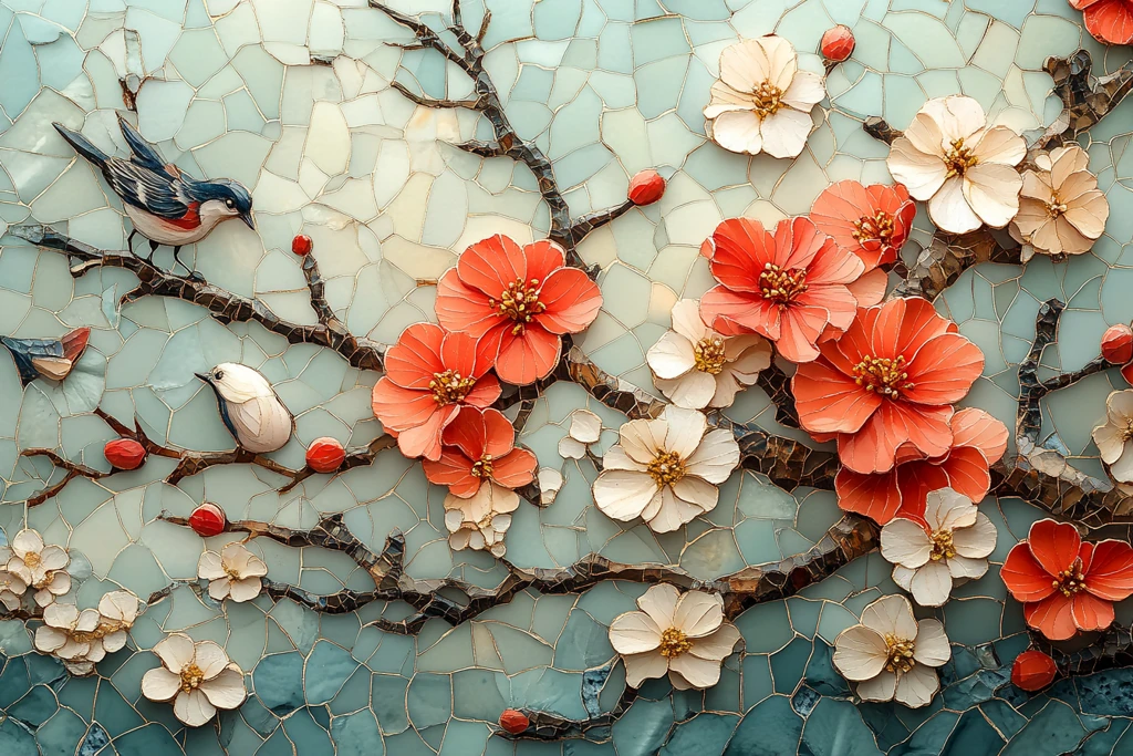 桃树花开蝶鸟飞