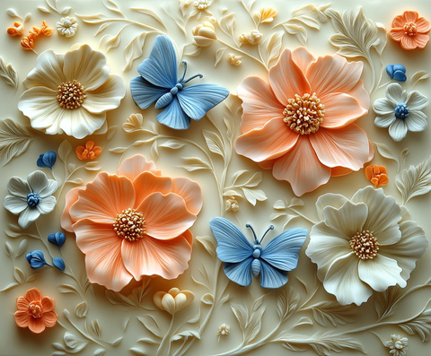 奶油底色花蝶图案