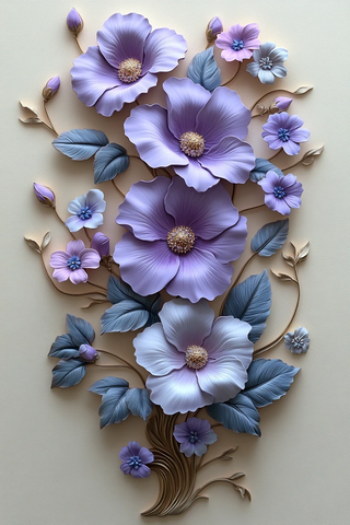 紫牵牛花与雏菊浮雕墙