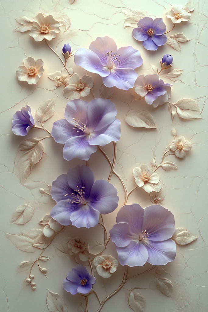 紫牵牛花与雏菊浮雕墙