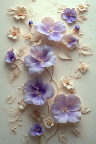 紫牵牛花与雏菊浮雕墙