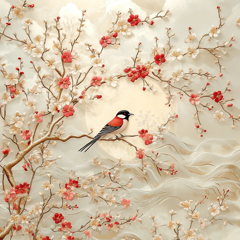 梅树祥云绣艺图