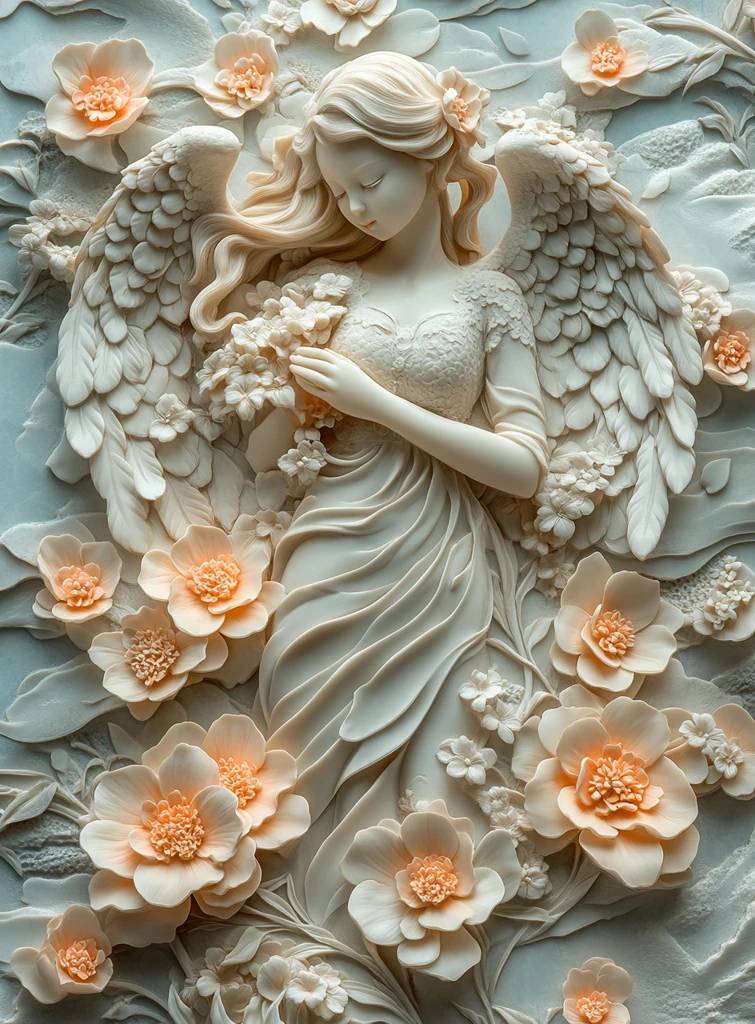 三维花卉天使浮雕
