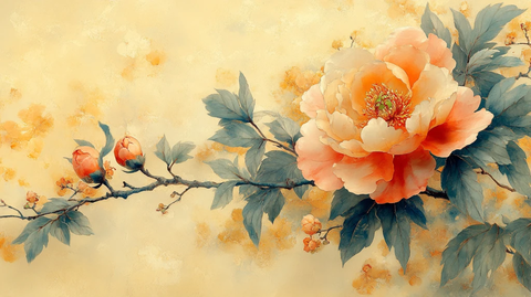 牡丹花枝叶缠绕