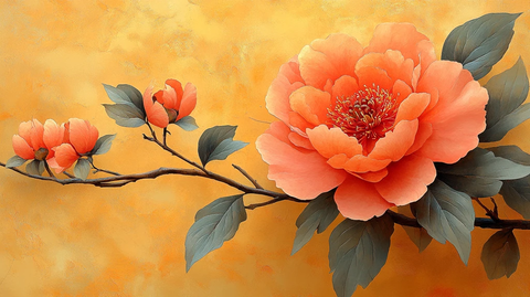 牡丹花枝叶缠绕