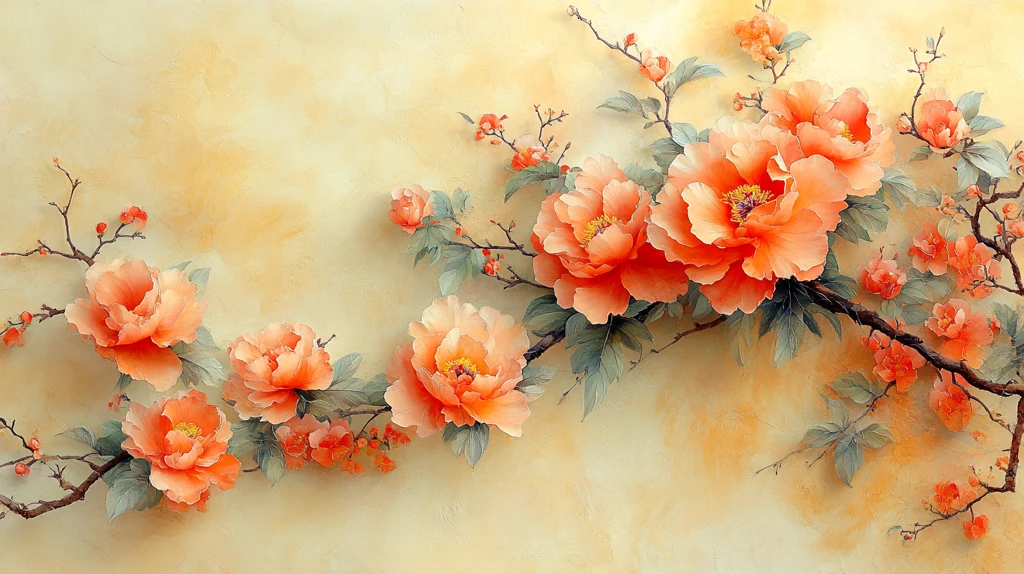 牡丹花枝叶缠绕