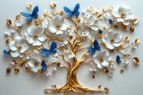 生命树金色白花蓝蝶