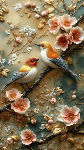 鸟语花香刺绣图案