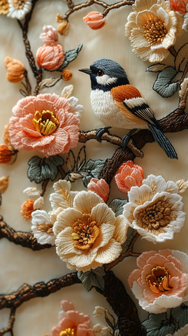 鸟语花香刺绣图案