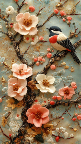 鸟语花香刺绣图案