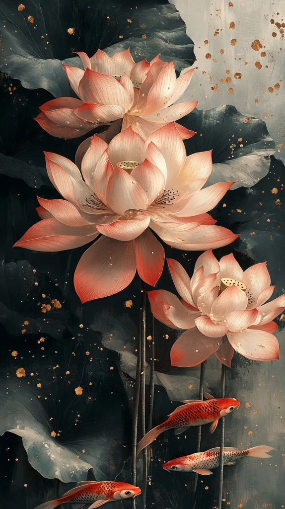 三朵金莲九鲤图