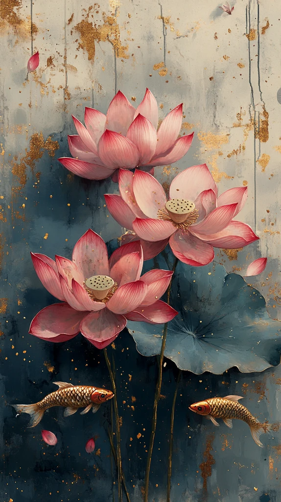 三朵金莲九鲤图