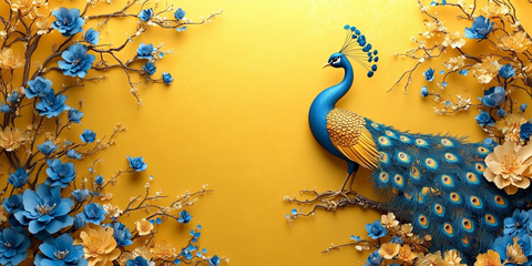 金色孔雀纸雕壁纸