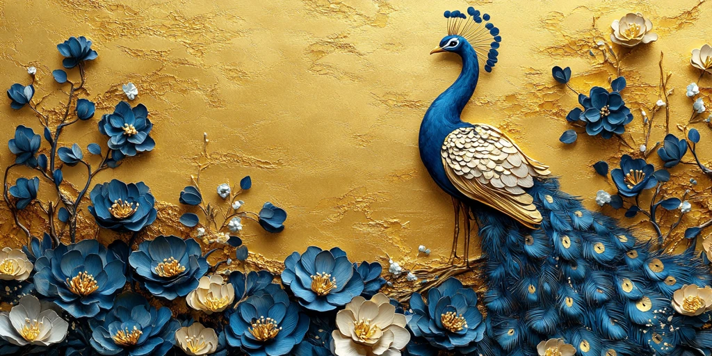 金色孔雀纸雕壁纸