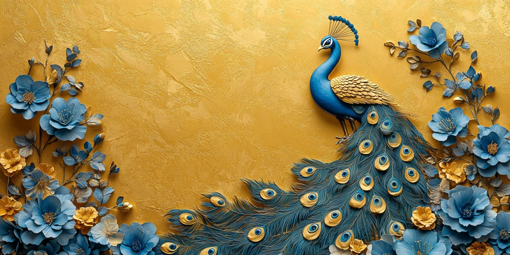 金色孔雀纸雕壁纸