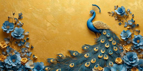 金色孔雀纸雕壁纸