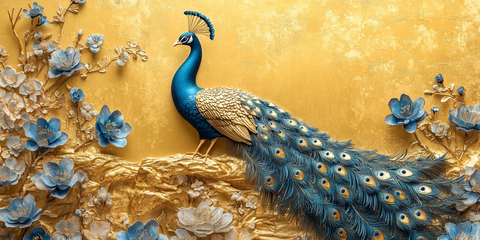 金色孔雀纸雕壁纸