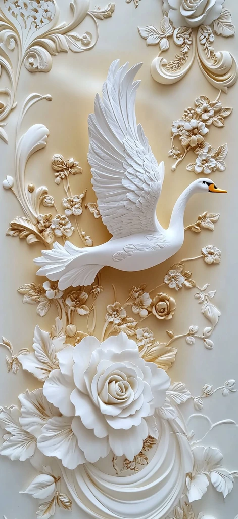 白天鹅黄金花卉壁纸