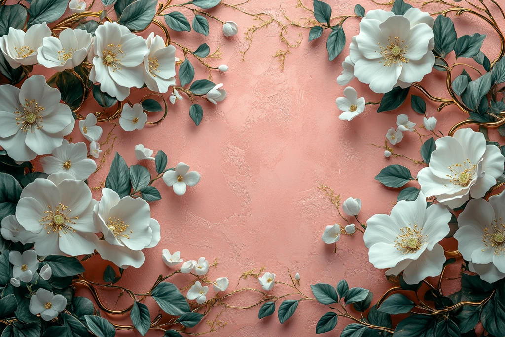 粉红花簇金色藤蔓