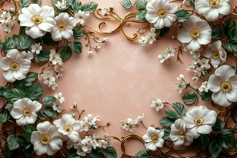 粉红花簇金色藤蔓